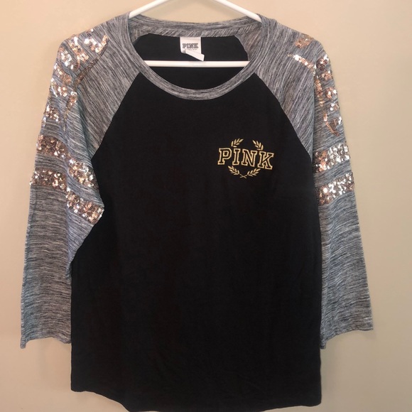 PINK Victoria's Secret Tops - VS PINK black and grey sequined T-shirt